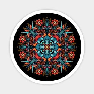 Trippy colorful psychedelic mushrooms flowers mandala Magnet